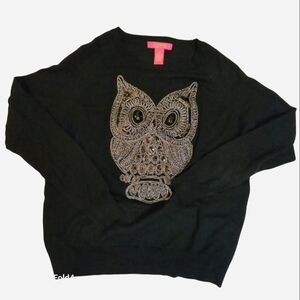 Catherine Malandrino‎ Black Crewneck Sweater with Metallic Beaded Owl